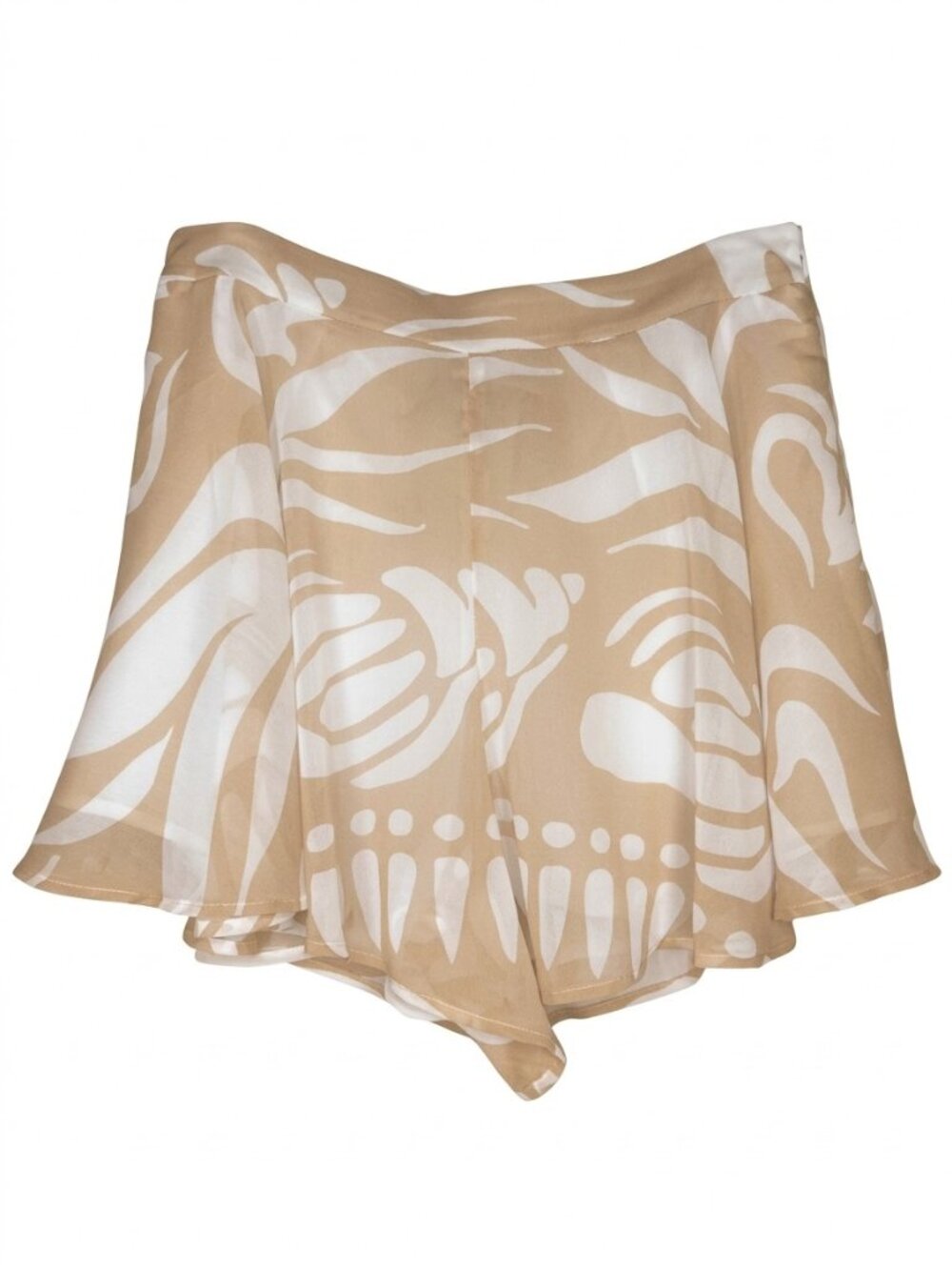 FOREVER 21 Contemporary Tan White Abstract Leaf Print Chiffon Skort Shorts - Lg.